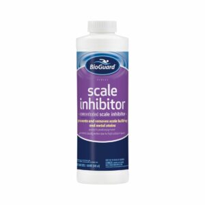 BioGuard Scale Inhibitor: prevents scale build-up and metal stains without harming pool equipment and surfaces.