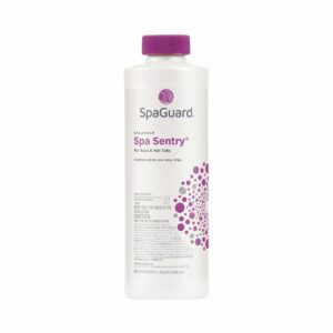 SpaGuard Spa Sentry: one-step liquid additive to avoid pH bounce for up to 1 month per application.
